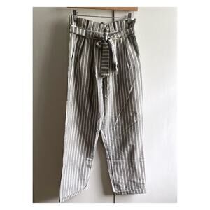 Topshop Pants Womens 6 Blue White Striped Belted Paperbag Waist Careerwear